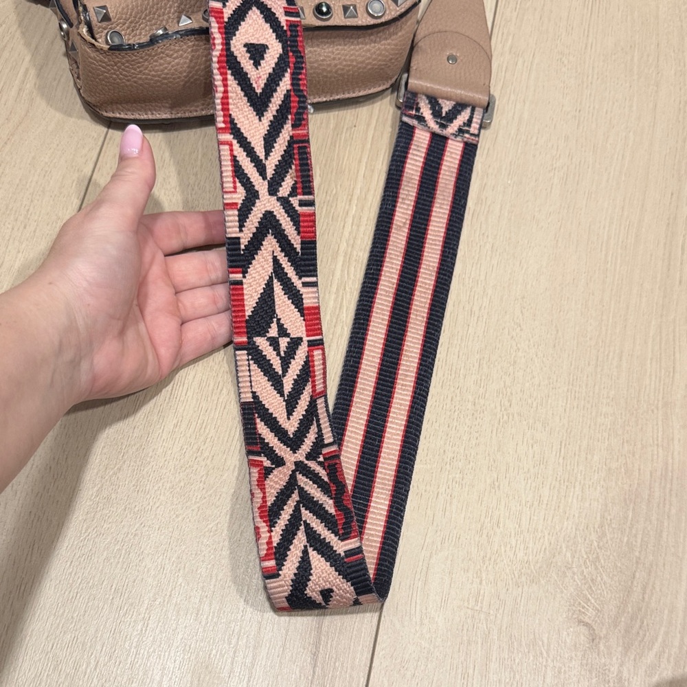 VALENTINO Studded Taupe Crossbody Bag with Patterned Strap Purse Damaged - Picture 11 of 15